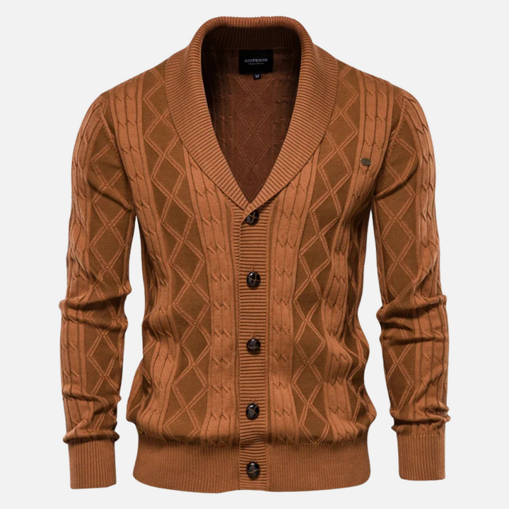 Cardigan - Argyle Pattern & Soft Blend Light Stretch
