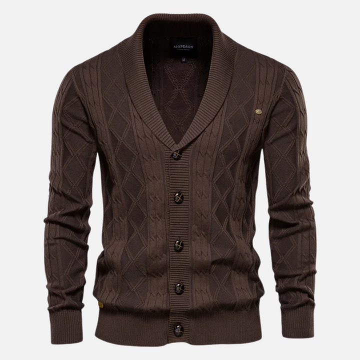 Cardigan - Argyle Pattern & Soft Blend Light Stretch