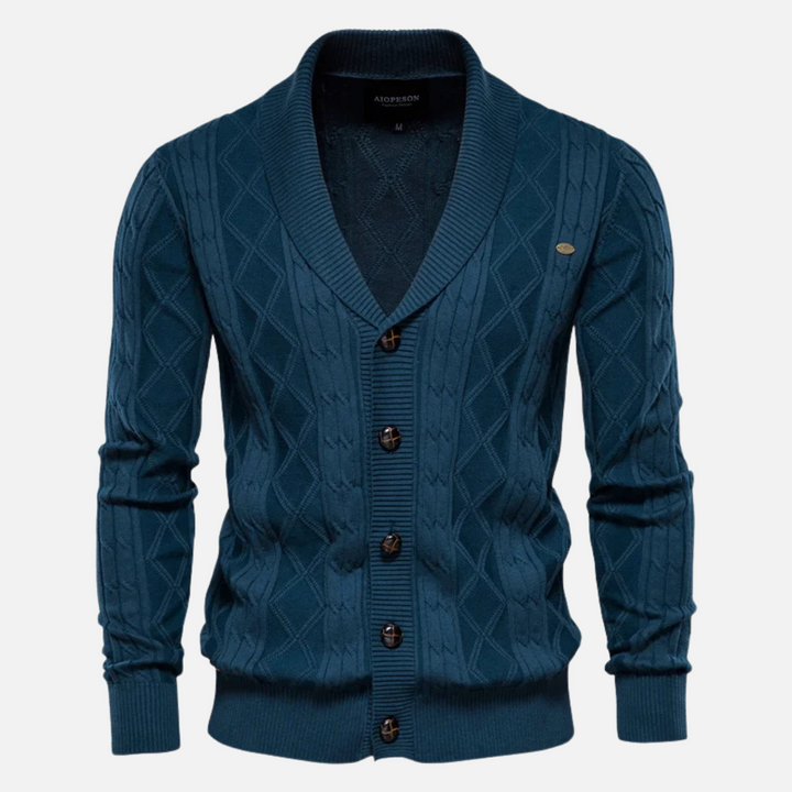Cardigan - Argyle Pattern & Soft Blend Light Stretch