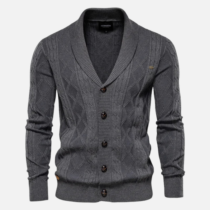Cardigan - Argyle Pattern & Soft Blend Light Stretch
