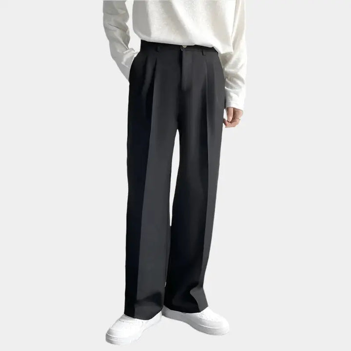 Polyester Blend Trousers - Wide Leg Pleats & Neat Fall