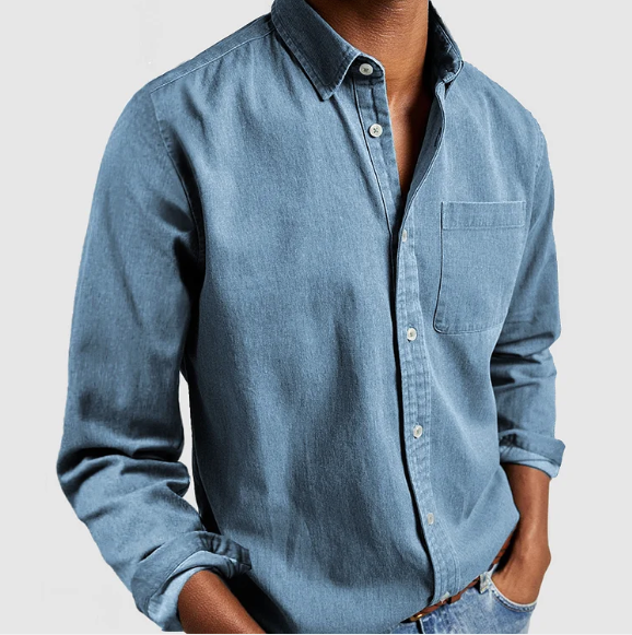Shirt - Soft Blend Denim, Button Front And Flexible Shape