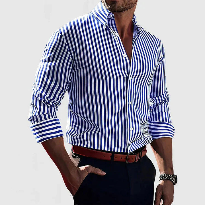 Soft Blend Overshirt - Vertical Stripes And Light Coverage