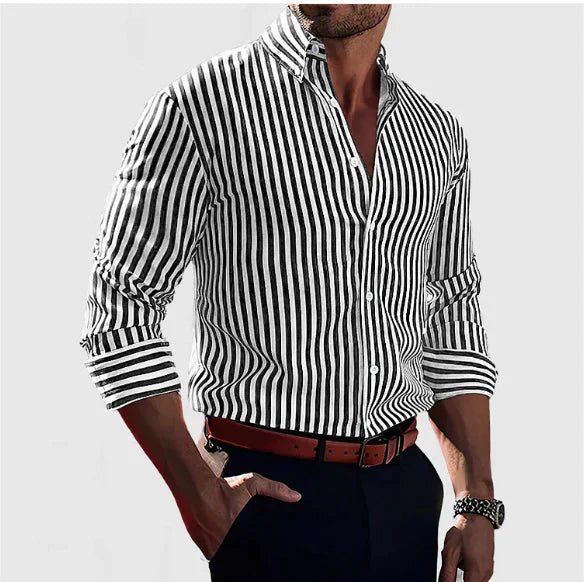 Soft Blend Overshirt - Vertical Stripes And Light Coverage