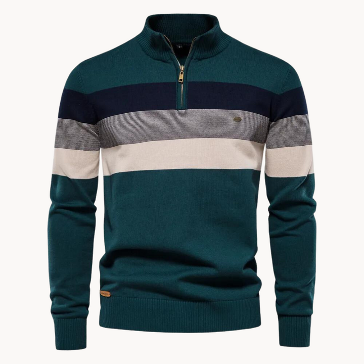 Soft-Blend Sweater – Striped Surface & Zip Ventilation