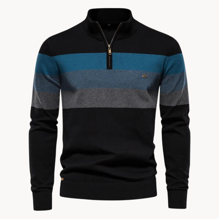 Soft-Blend Sweater – Striped Surface & Zip Ventilation