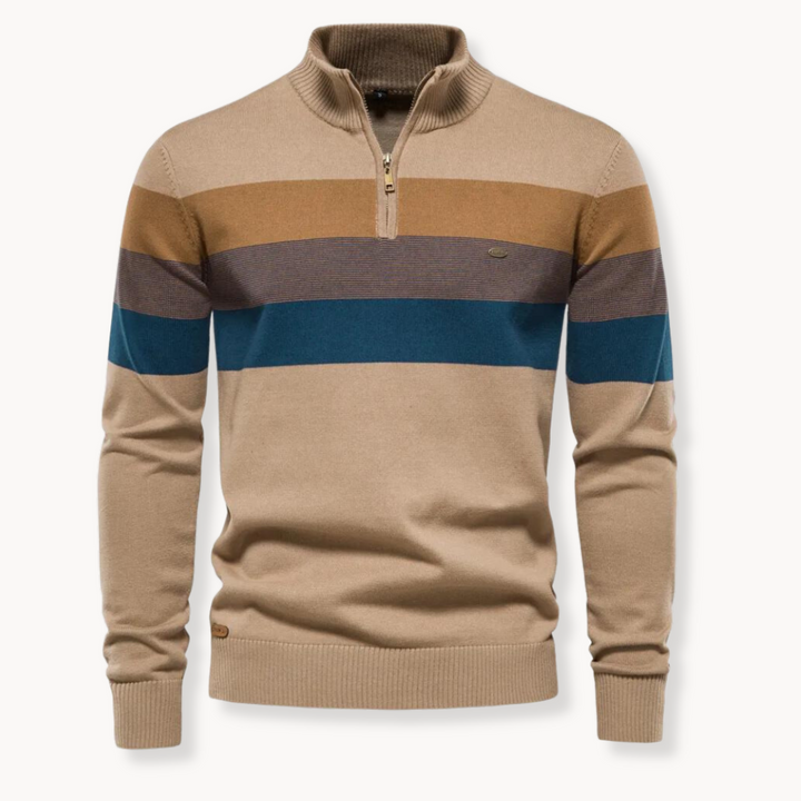 Soft-Blend Sweater – Striped Surface & Zip Ventilation