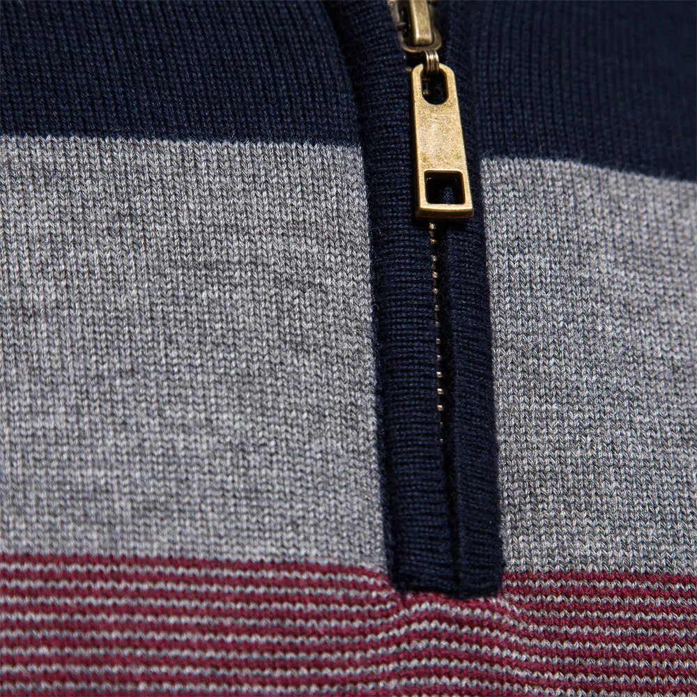 Soft-Blend Sweater – Striped Surface & Zip Ventilation