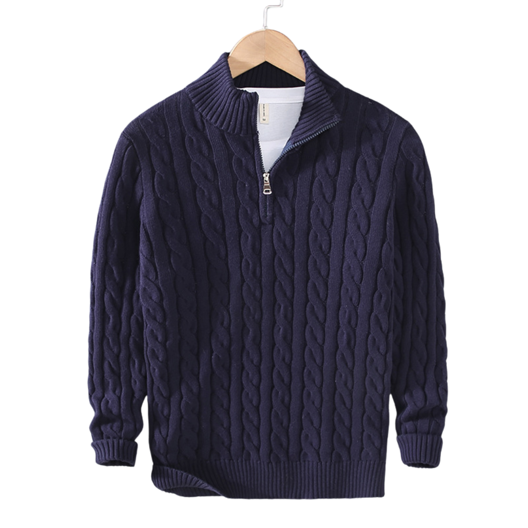 Spun Blend Sweater – High Collar And Half Zip Venting